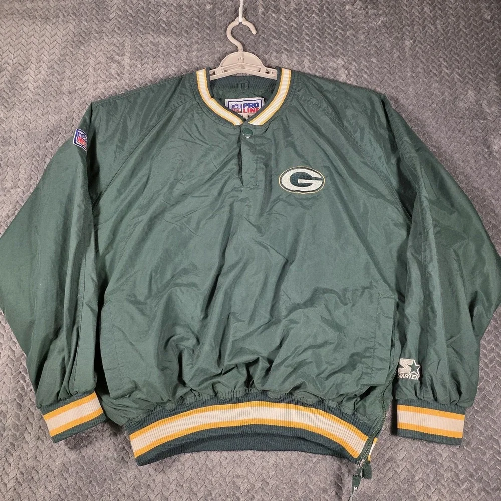 Vintage Starter Green Bay Packers Pullover Jacket Mens Medium Green Pro Line